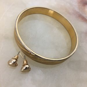 Bundle gold Monet bangle bracelet heart earrings